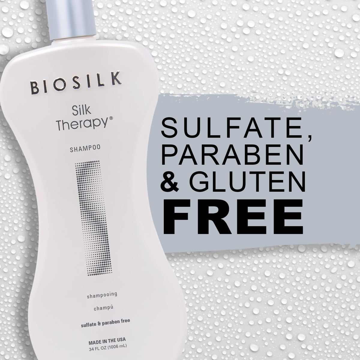 BioSilk Silk Therapy Shampoo back view showing ingredients