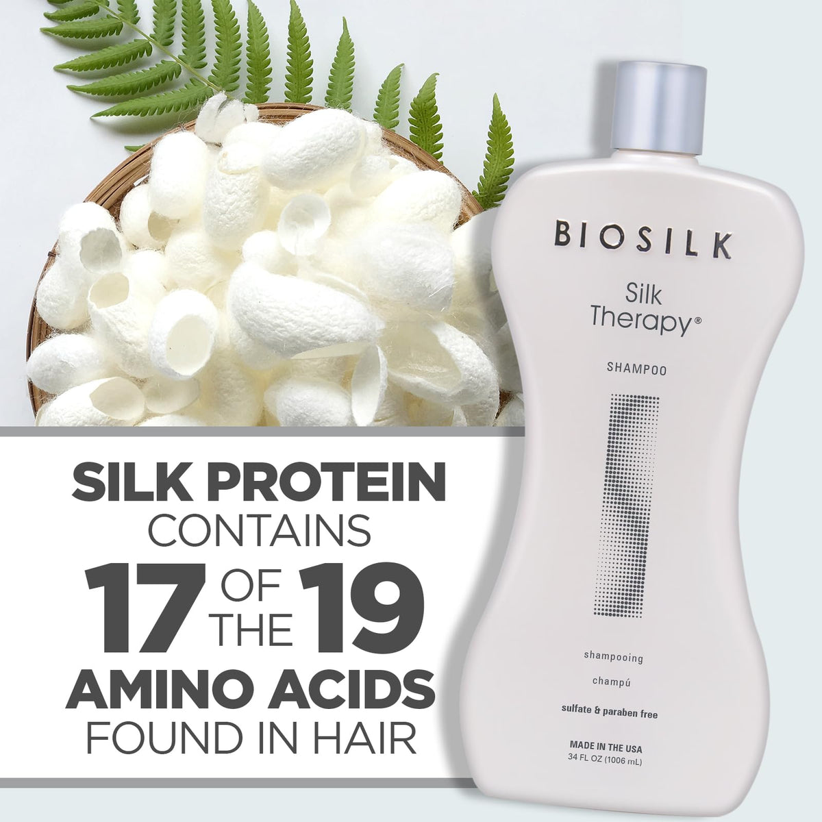 BioSilk Silk Therapy Shampoo in bathroom setting