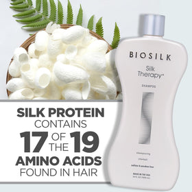 BioSilk Silk Therapy Shampoo in bathroom setting