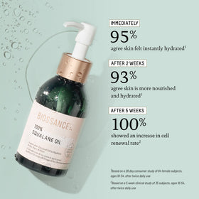 BIOSSANCE Squalane Oil with fresh green leaves