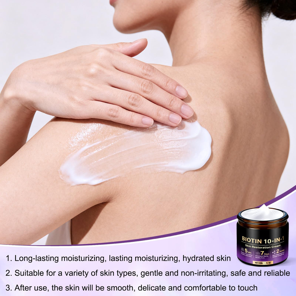 Biotin 10-in-1 Skin Restoration Cream application on skin