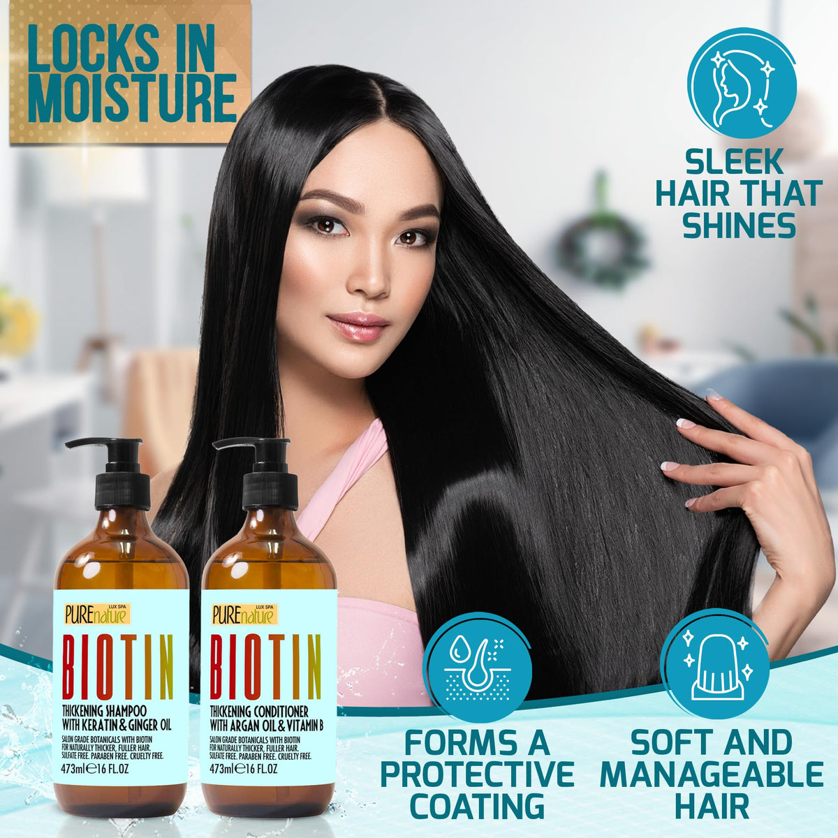 Biotin Shampoo and Conditioner Set side view
