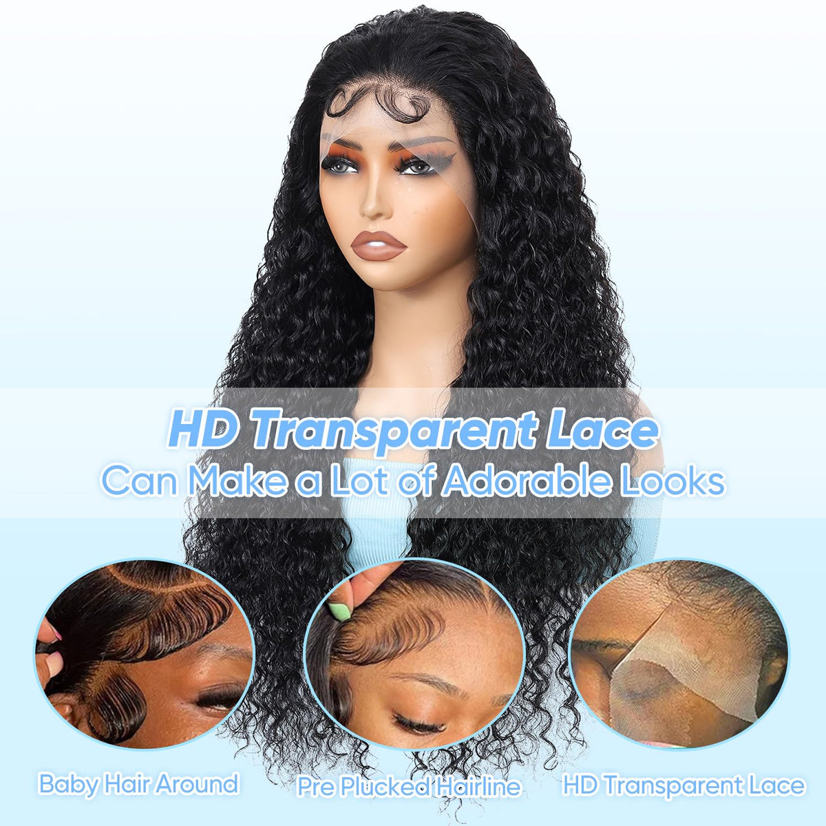 BJVT 13x6 Deep Wave Lace Front Wig styled in a ponytail