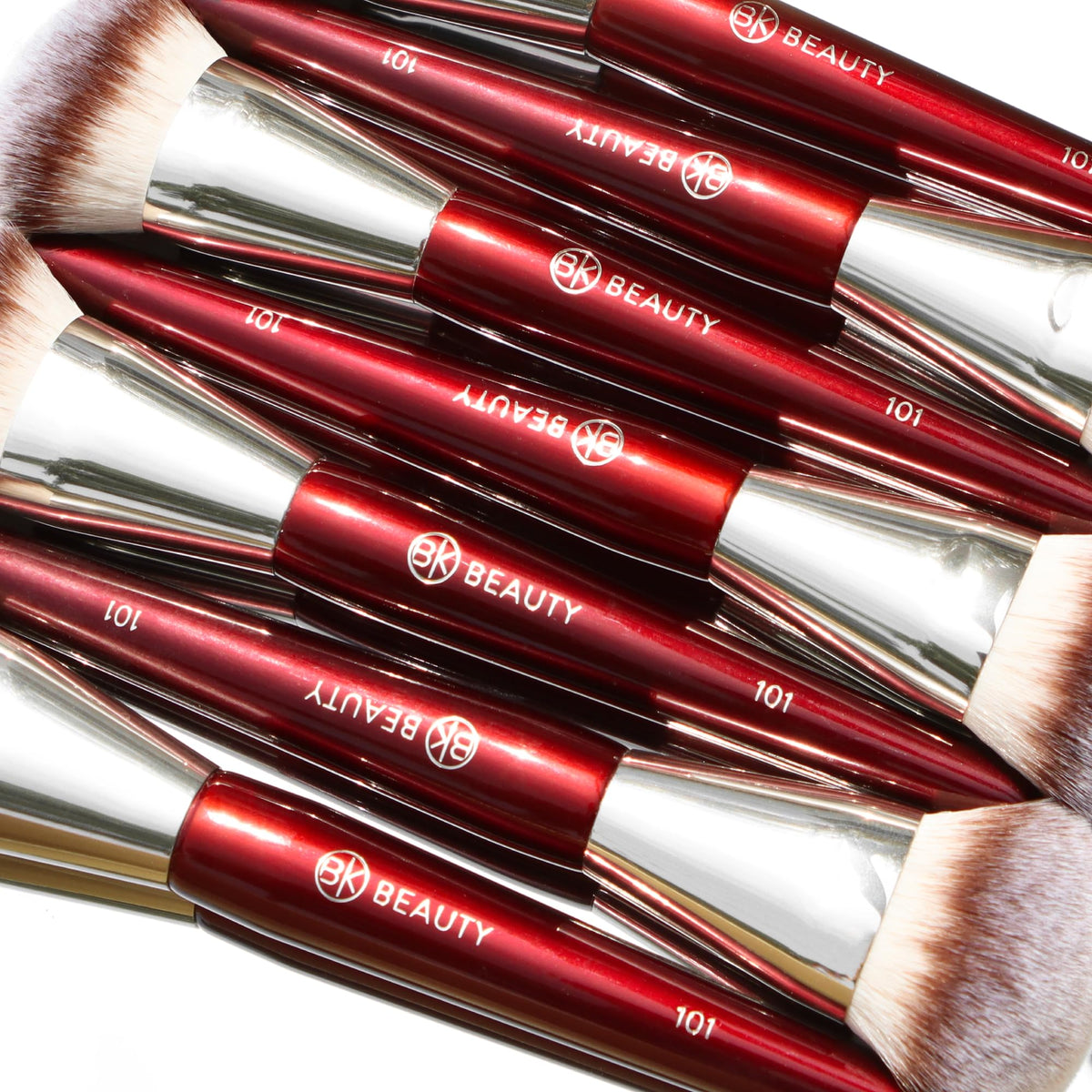 BK BEAUTY 101 Contoured Foundation Brush with makeup products