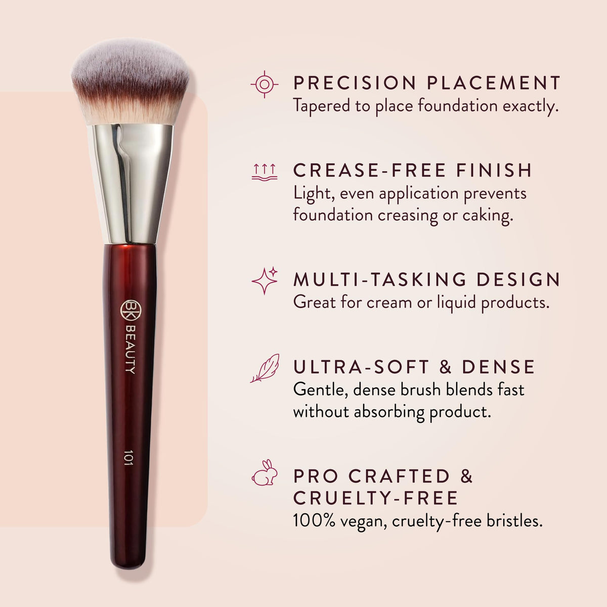 BK BEAUTY 101 Contoured Foundation Brush with packaging