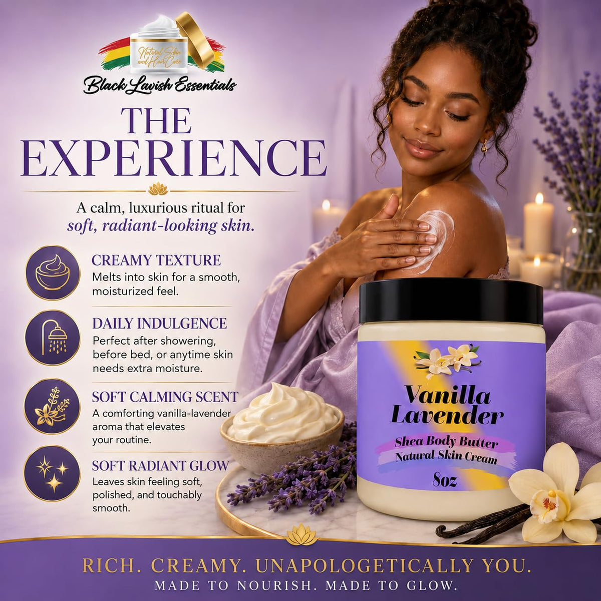 Black Lavish Essentials Ultra Soft Shea Body Butter 8oz top view