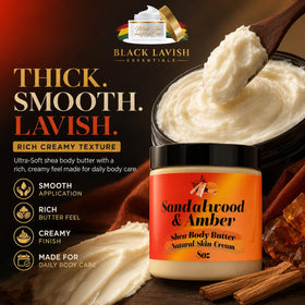 Black Lavish Essentials Ultra-Soft Shea Body Butter 8oz with lid open