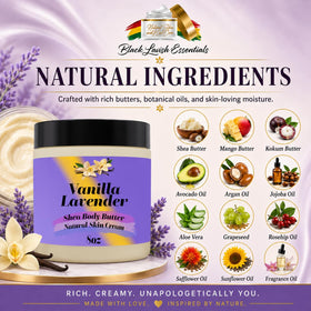 Black Lavish Essentials Ultra Soft Shea Body Butter 8oz with natural ingredients