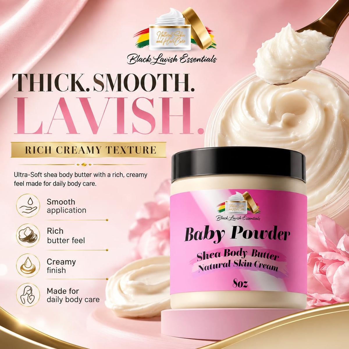 Black Lavish Essentials Ultra-Soft Shea Body Butter application on skin