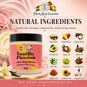 Black Lavish Essentials Ultra-Soft Shea Body Butter in a bathroom setting