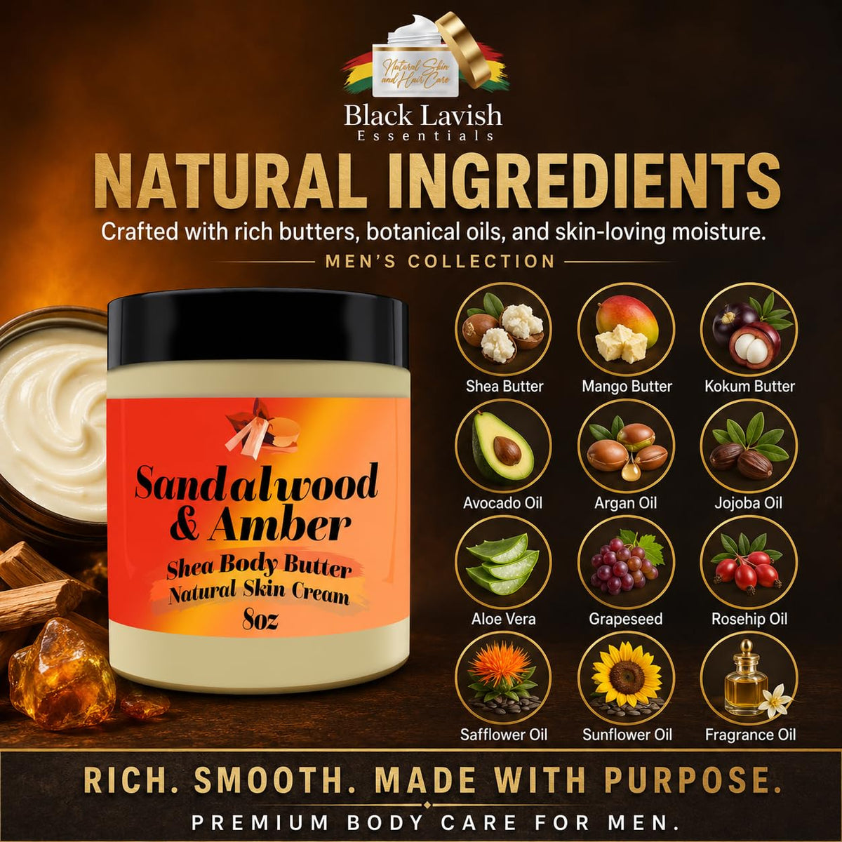 Black Lavish Essentials Ultra-Soft Shea Body Butter on a wooden surface