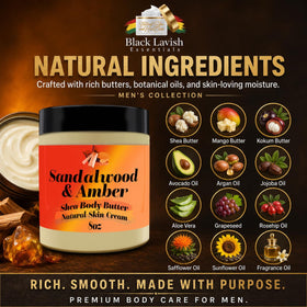 Black Lavish Essentials Ultra-Soft Shea Body Butter on a wooden surface