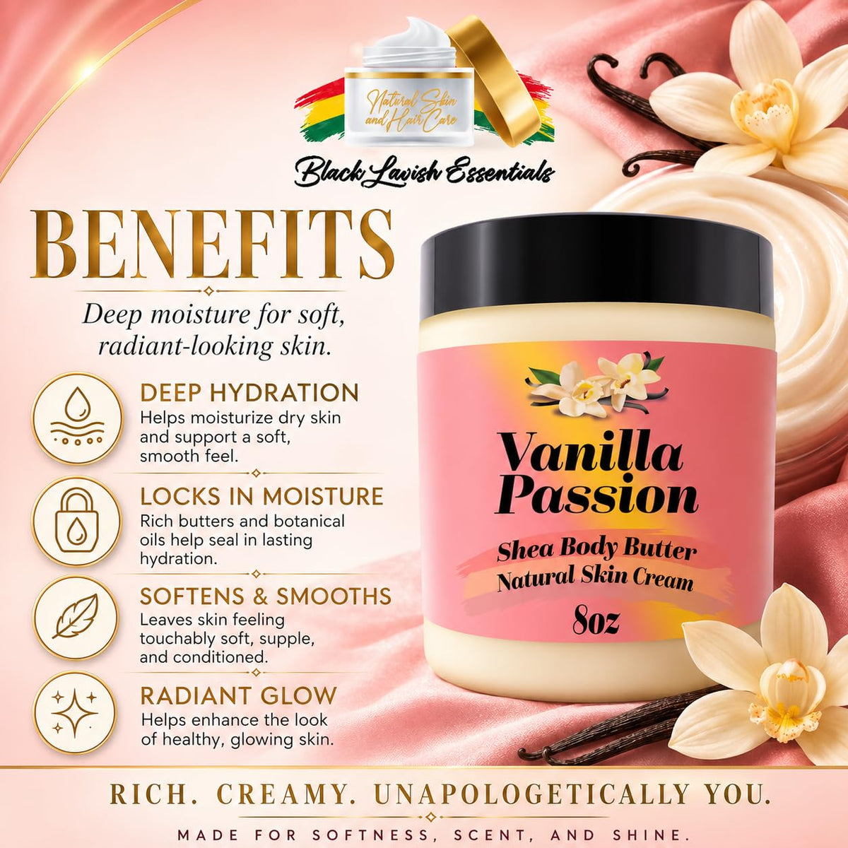 Black Lavish Essentials Ultra-Soft Shea Body Butter texture close-up
