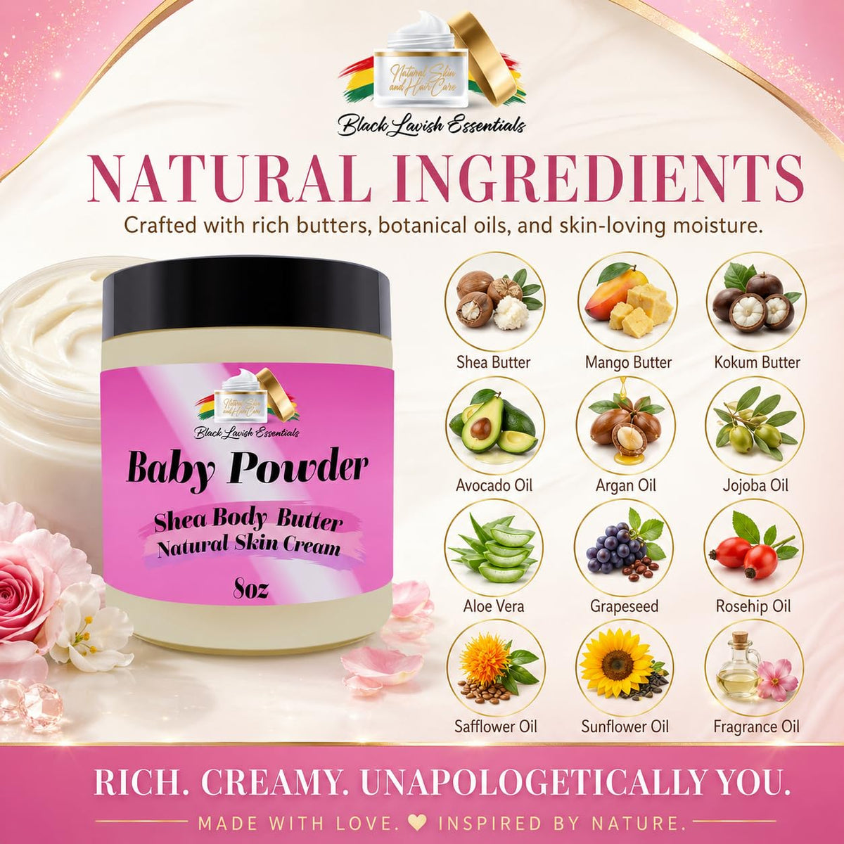 Black Lavish Essentials Ultra-Soft Shea Body Butter with aloe vera and argan oil