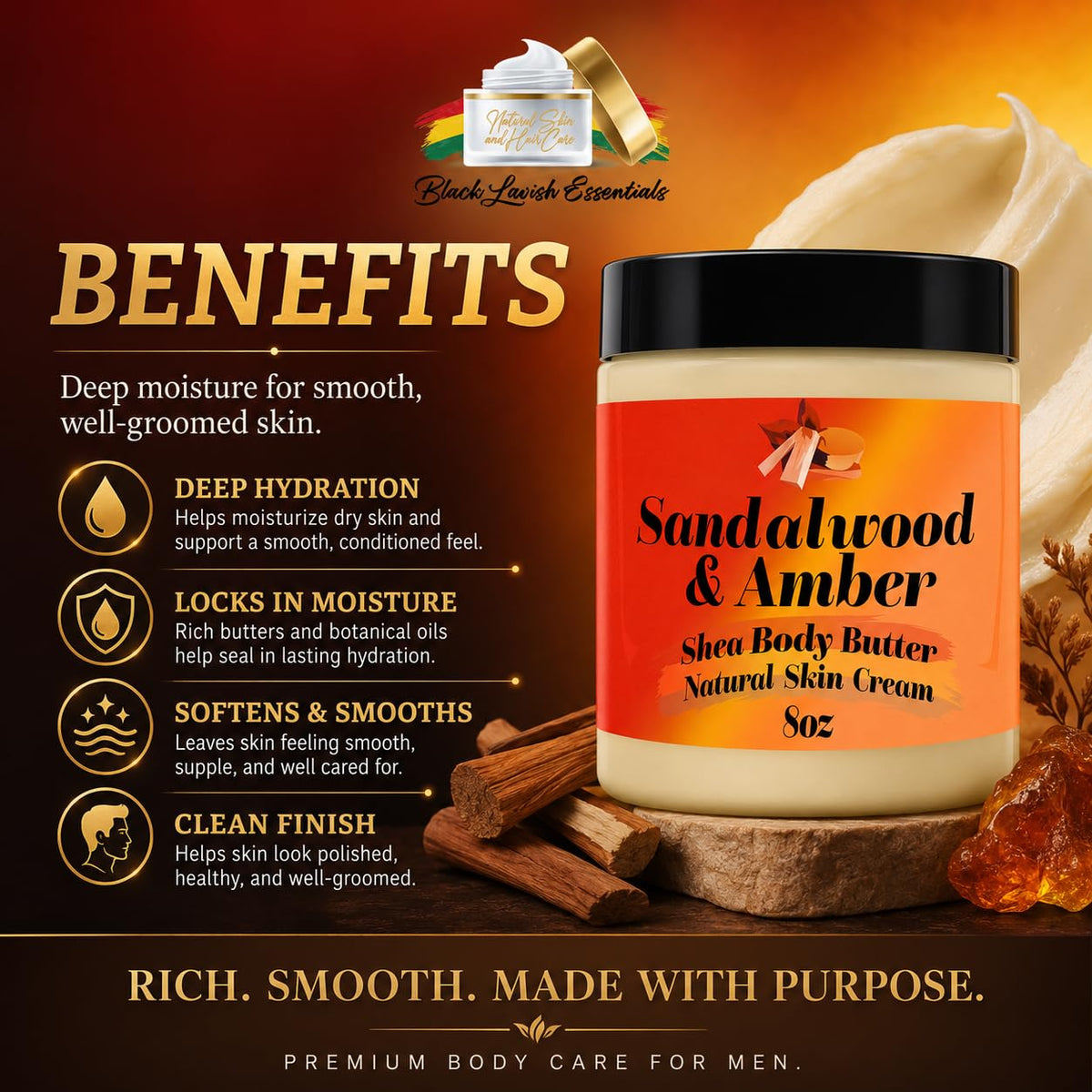 Black Lavish Essentials Ultra-Soft Shea Body Butter with ingredients