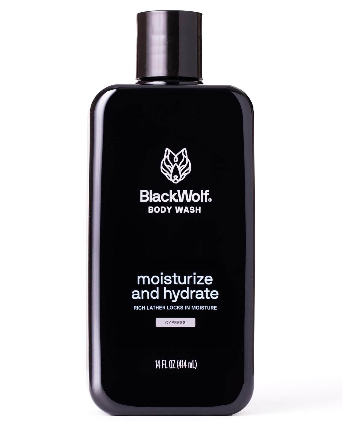 Black Wolf Moisturizing Body Wash for Men, Sandalwood front view