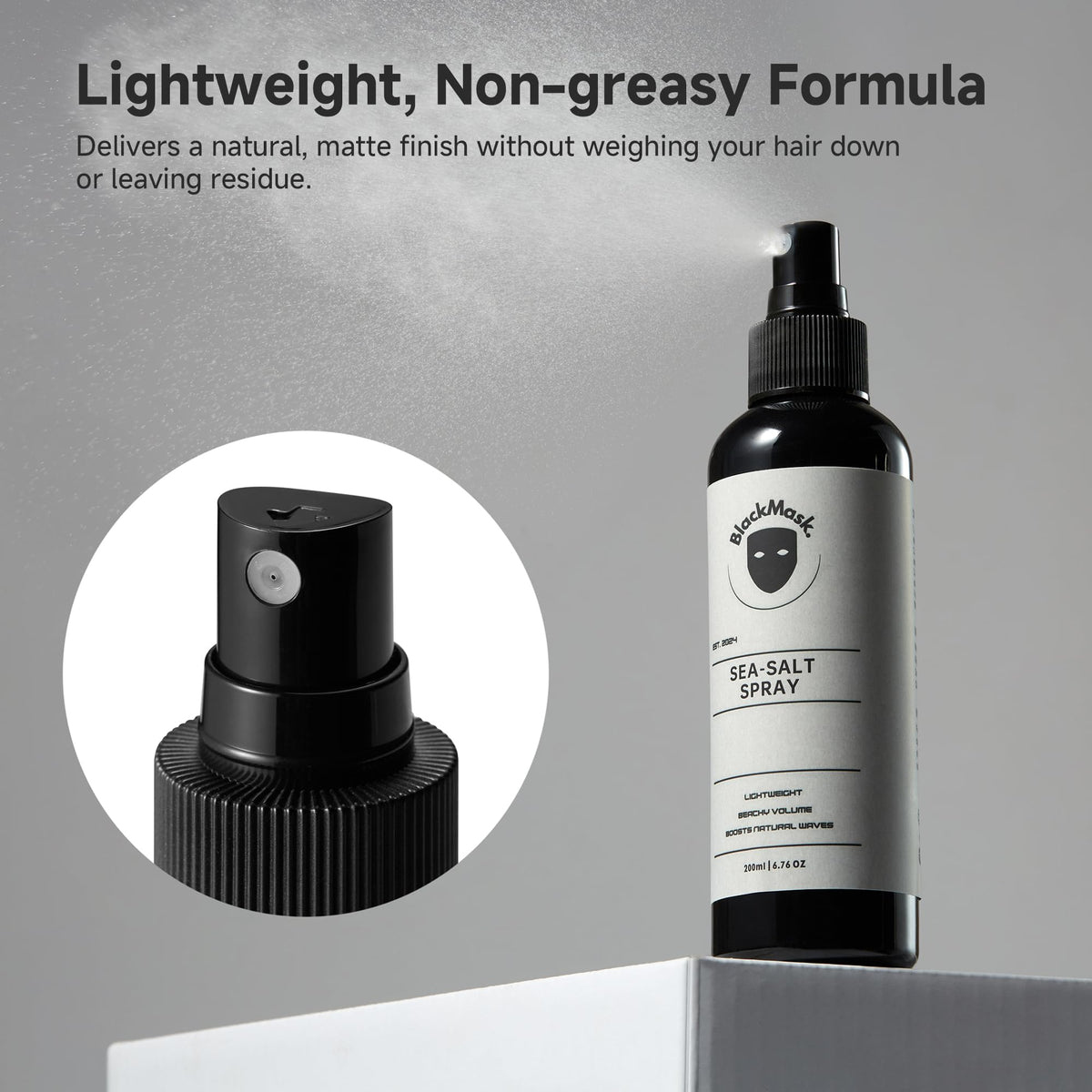 BlackMask Sea Salt Spray for Men application on hair