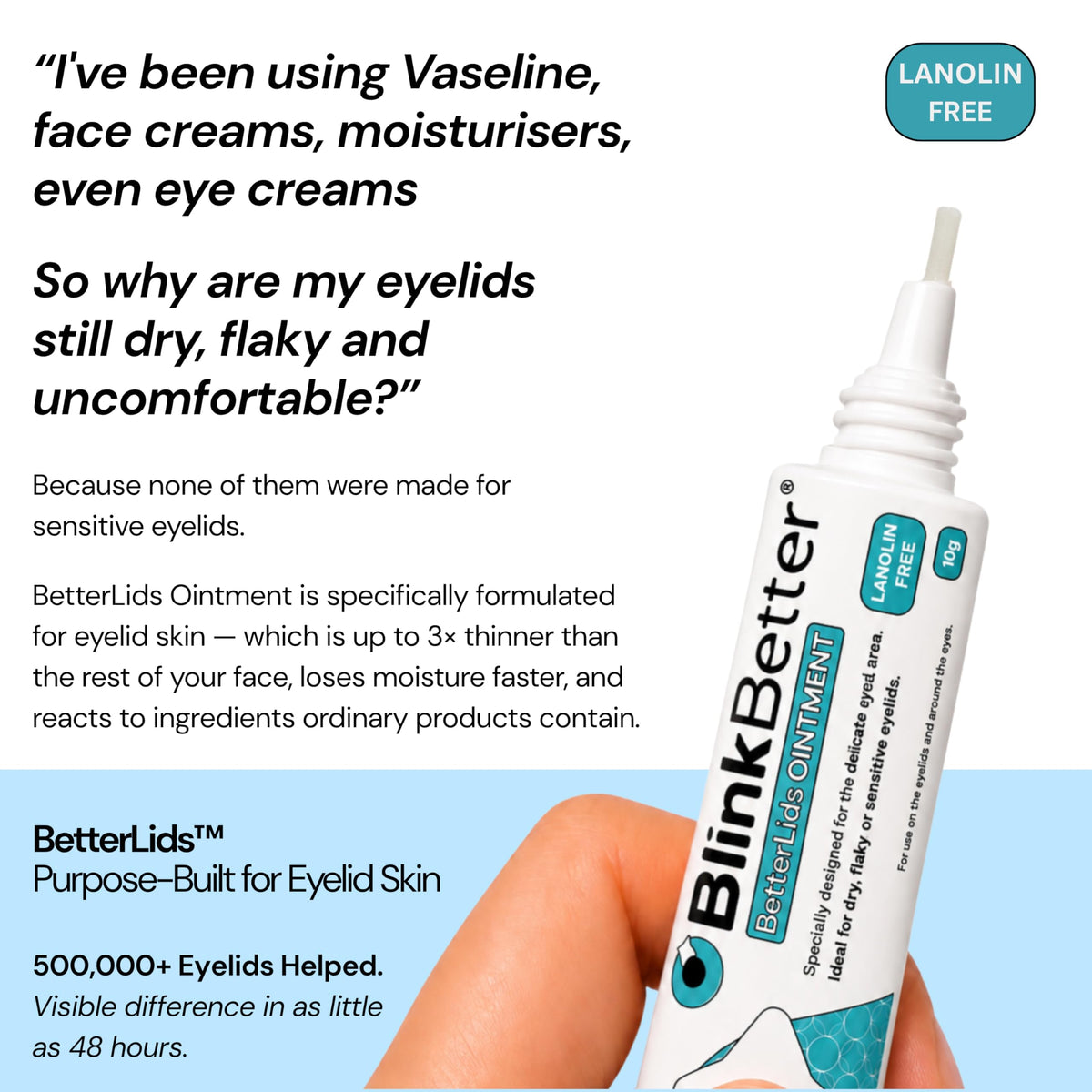 BlinkBetter Eyelid Ointment 10g application on eyelid