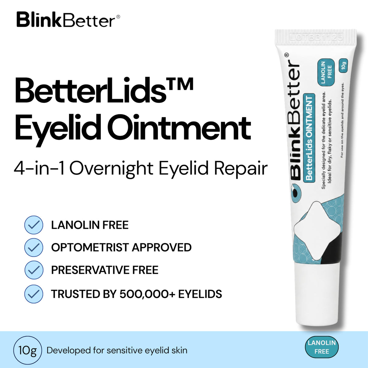 BlinkBetter Eyelid Ointment 10g tube with cap