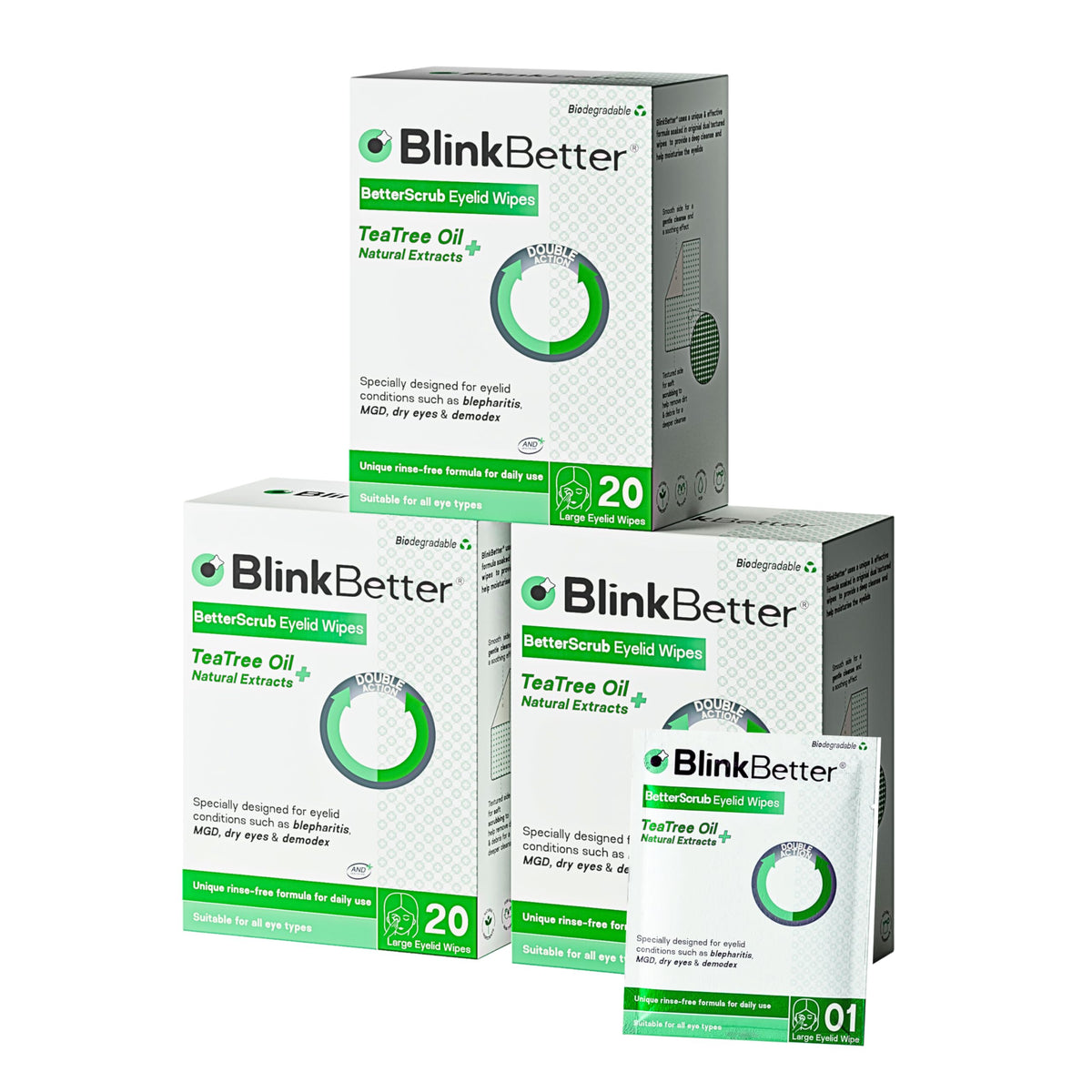 BlinkBetter Tea Tree Oil Eyelid Wipes pack of 60 front view