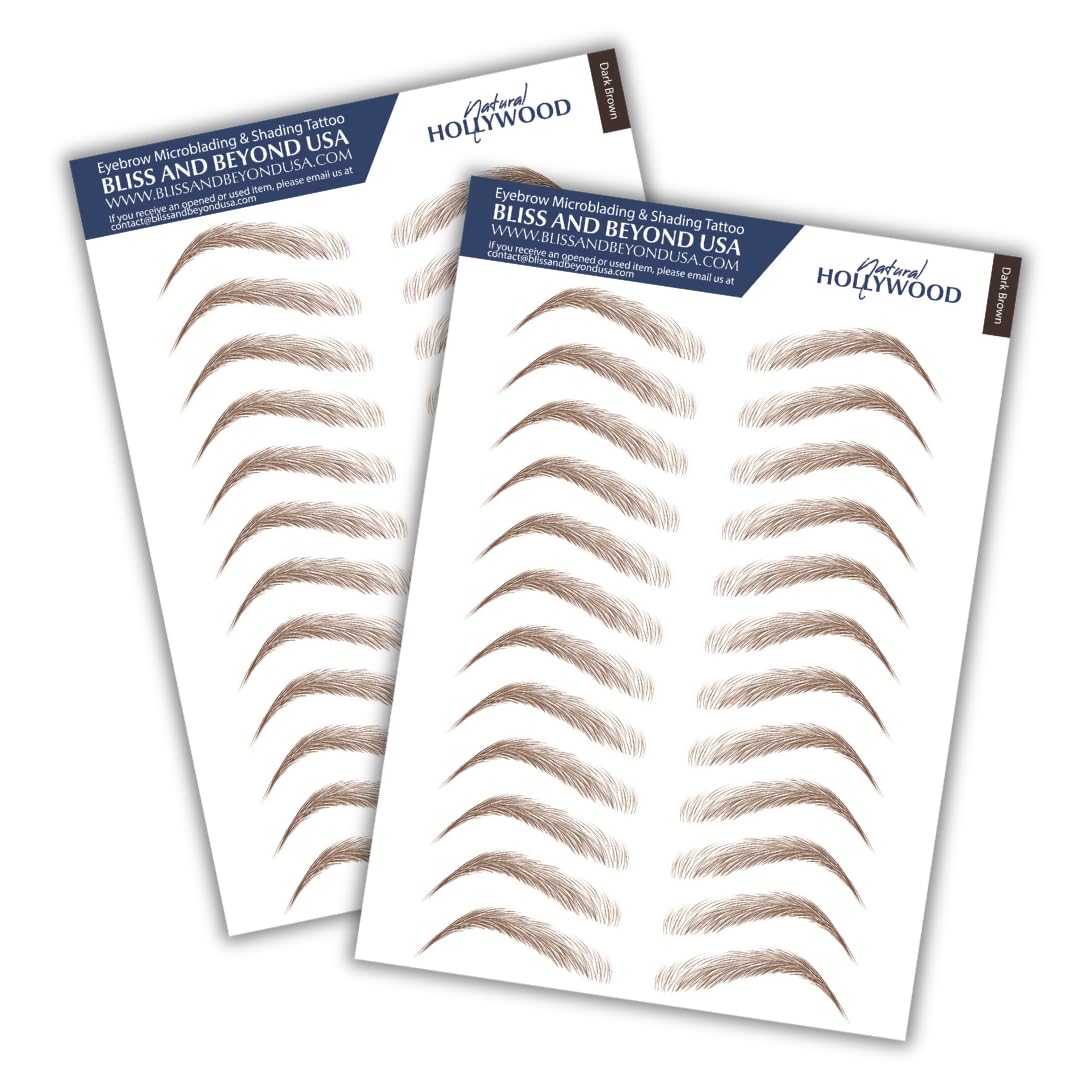 Bliss and Beyond USA Eyebrow Tattoo Stickers front view, Dark Brown