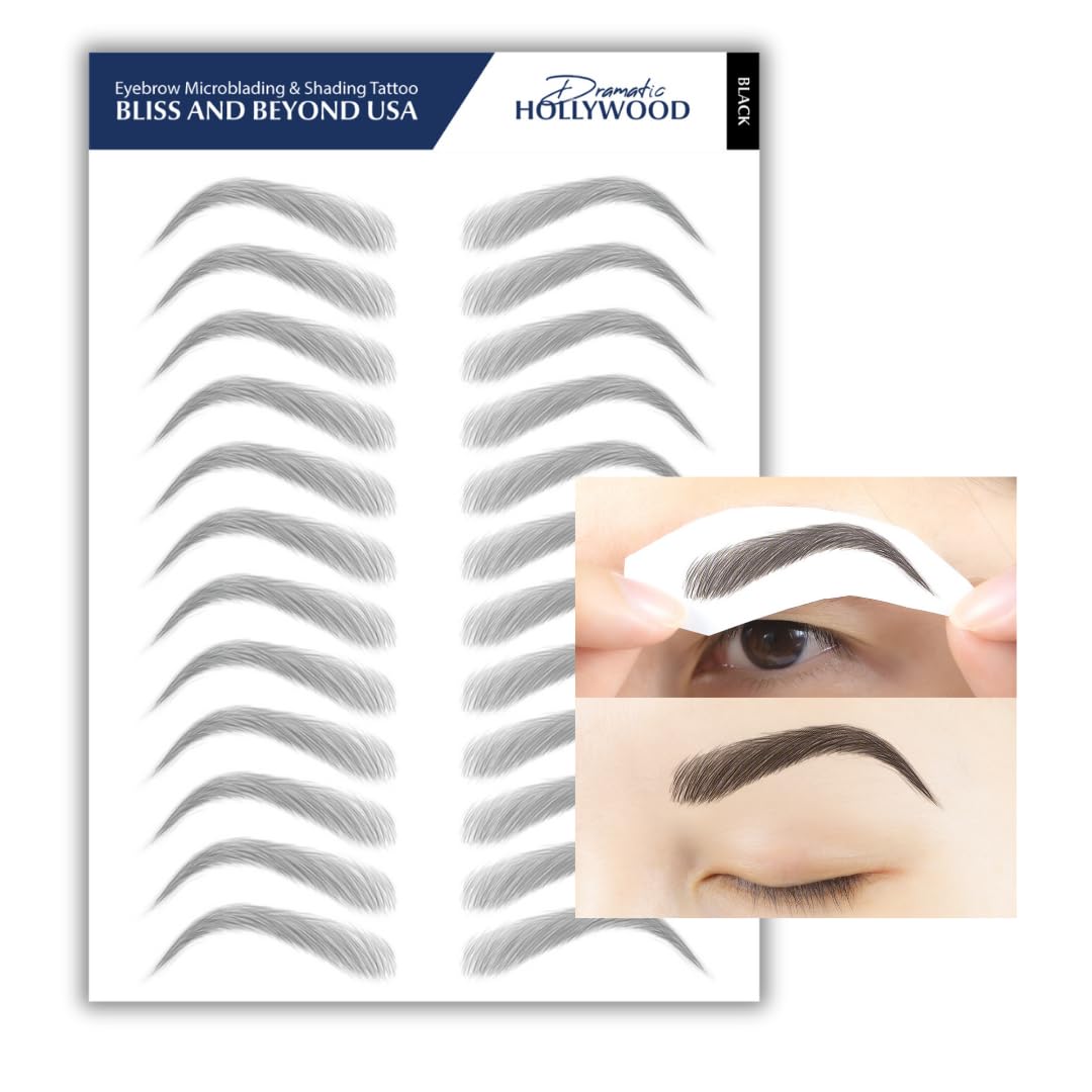 Bliss and Beyond USA Eyebrow Tattoo Stickers sheet with 12 pairs in Dramatic Hollywood Black