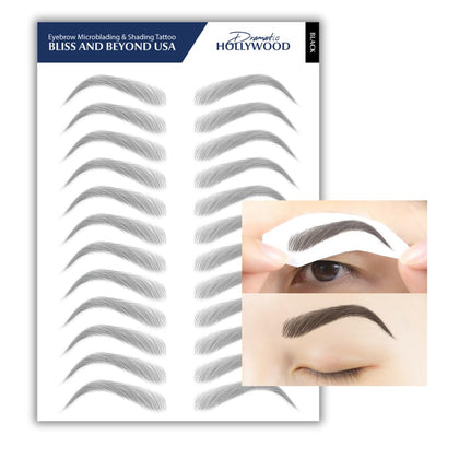 Bliss and Beyond USA Eyebrow Tattoo Stickers sheet with 12 pairs in Dramatic Hollywood Black