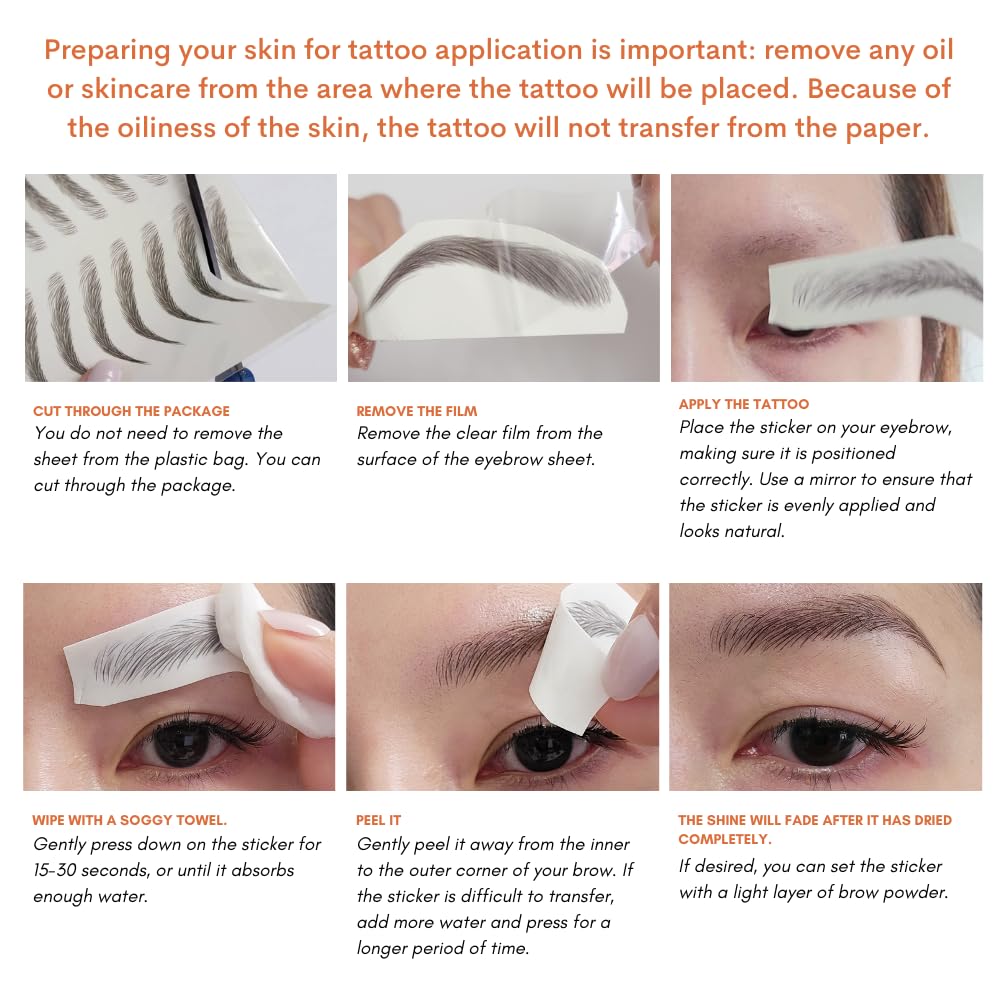 Bliss and Beyond USA eyebrow tattoo waterproof sticker with instructions
