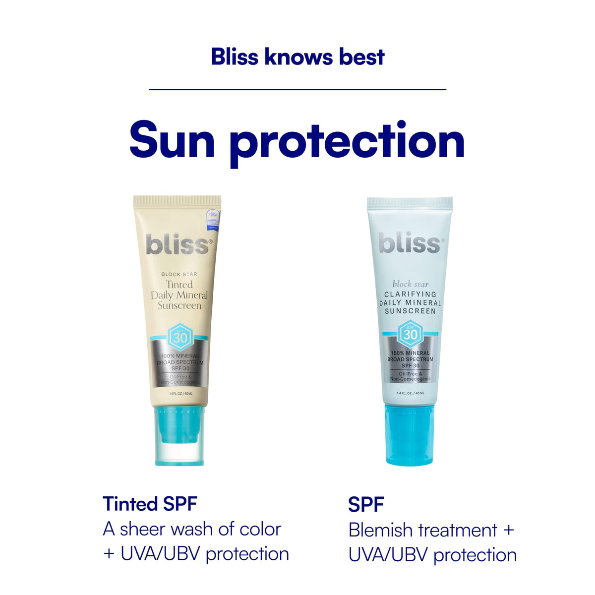 Bliss Block Star Tinted Mineral Face Sunscreen SPF 30 applied on model's face