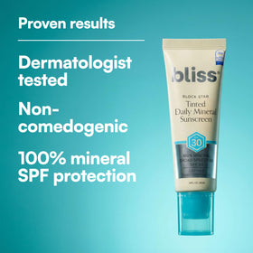 Bliss Block Star Tinted Mineral Face Sunscreen SPF 30 cap open showing product
