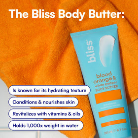 Bliss Blood Orange Body Butter 6.7 Oz on a bathroom counter