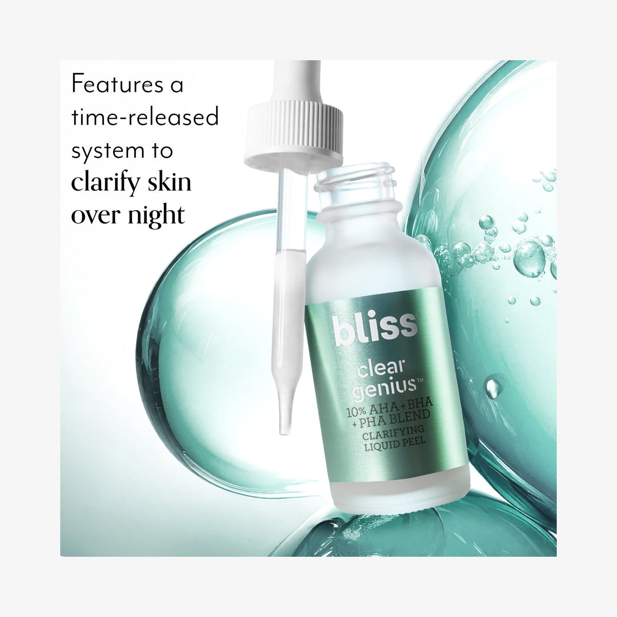 Bliss Clear Genius Clarifying Overnight Liquid Peel texture on skin