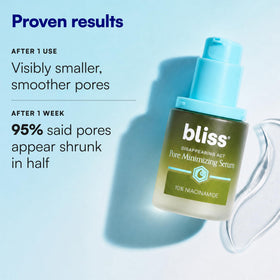 Bliss Disappearing Act Niacinamide Pore Serum bottle showing the pump