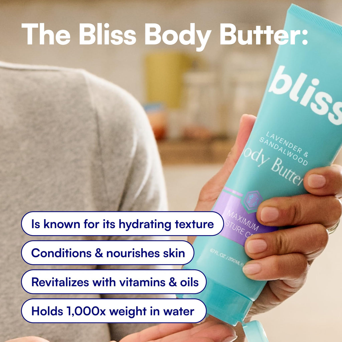 Bliss Lavender and Sandalwood Body Butter with lavender flowers
