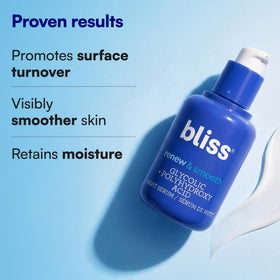 Bliss Renew & Smooth Glycolic Acid Night Serum close-up of bottle