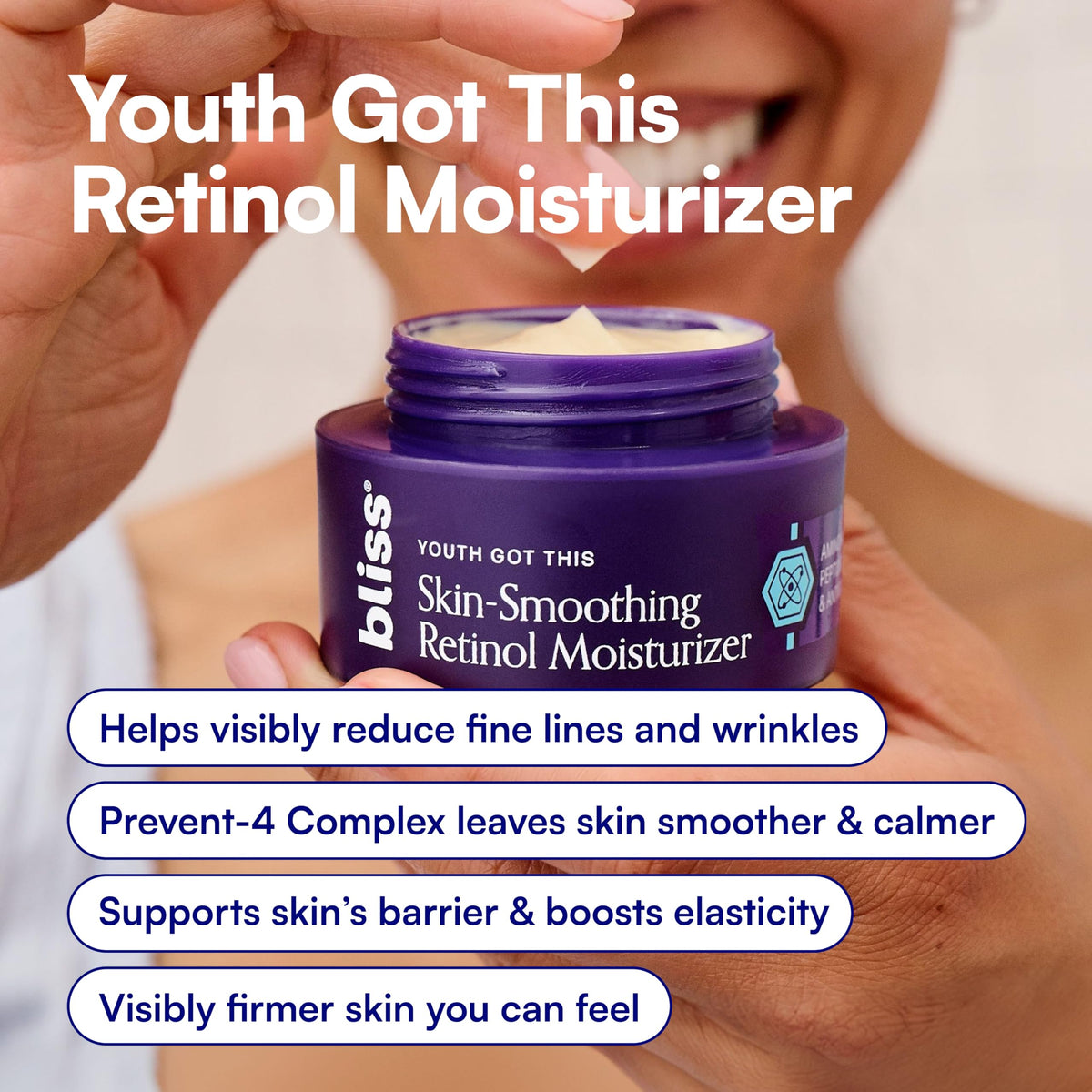Bliss Youth Got This Retinol Anti-Aging Moisturizer application on skin