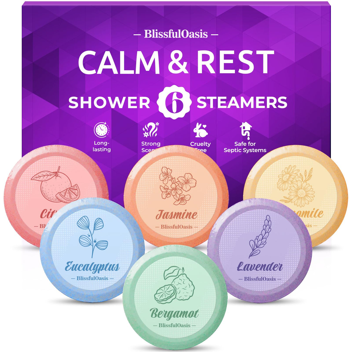 BlissfulOasis Shower Steamers 6 pack in elegant box
