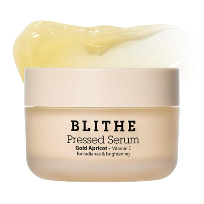BLITHE Pressed Serum Gold Apricot front view with packaging