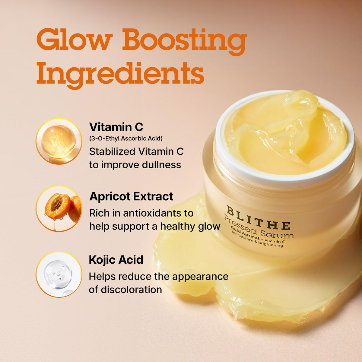BLITHE Pressed Serum Gold Apricot in lifestyle setting