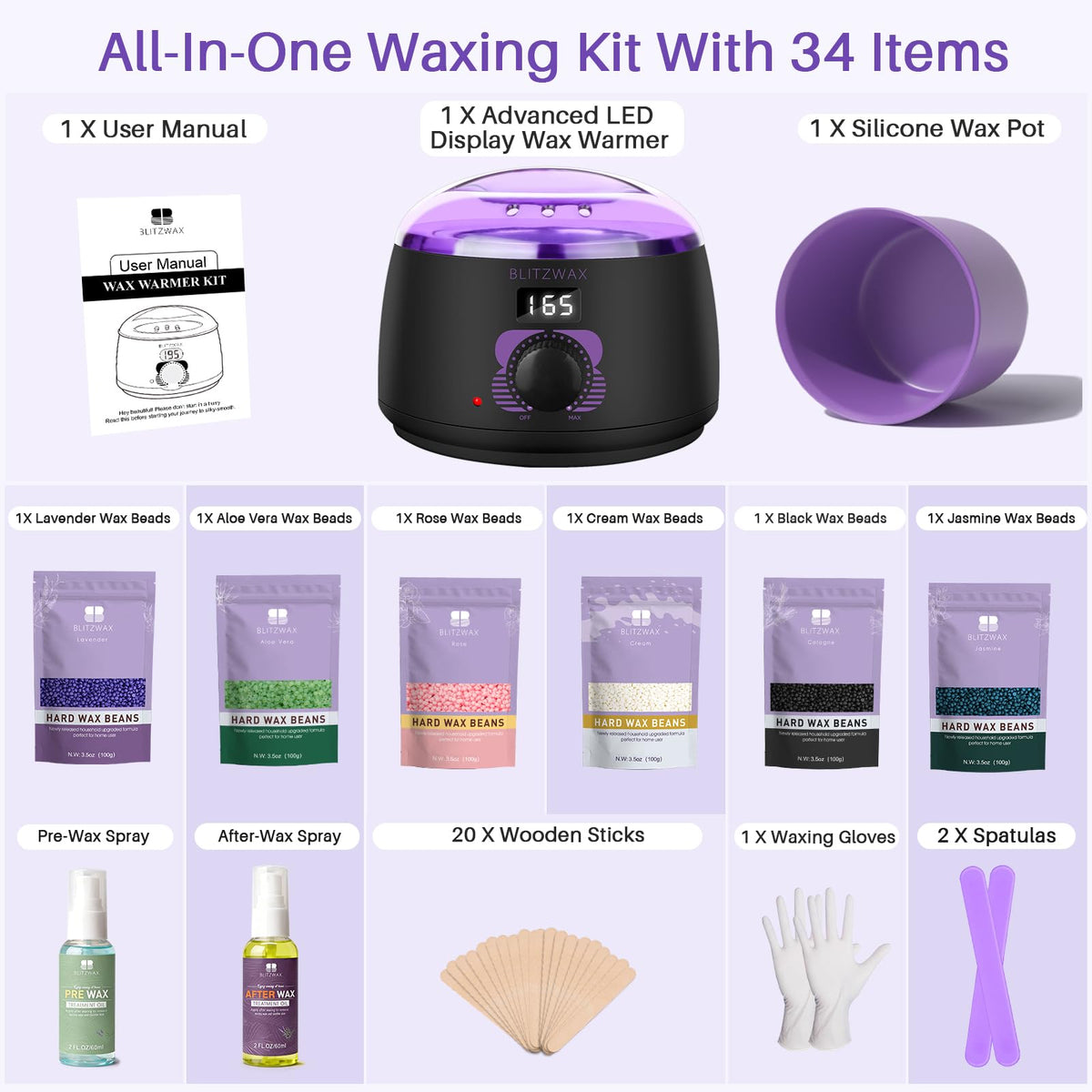 BLITZWAX Waxing Kit demonstrating wax application on skin