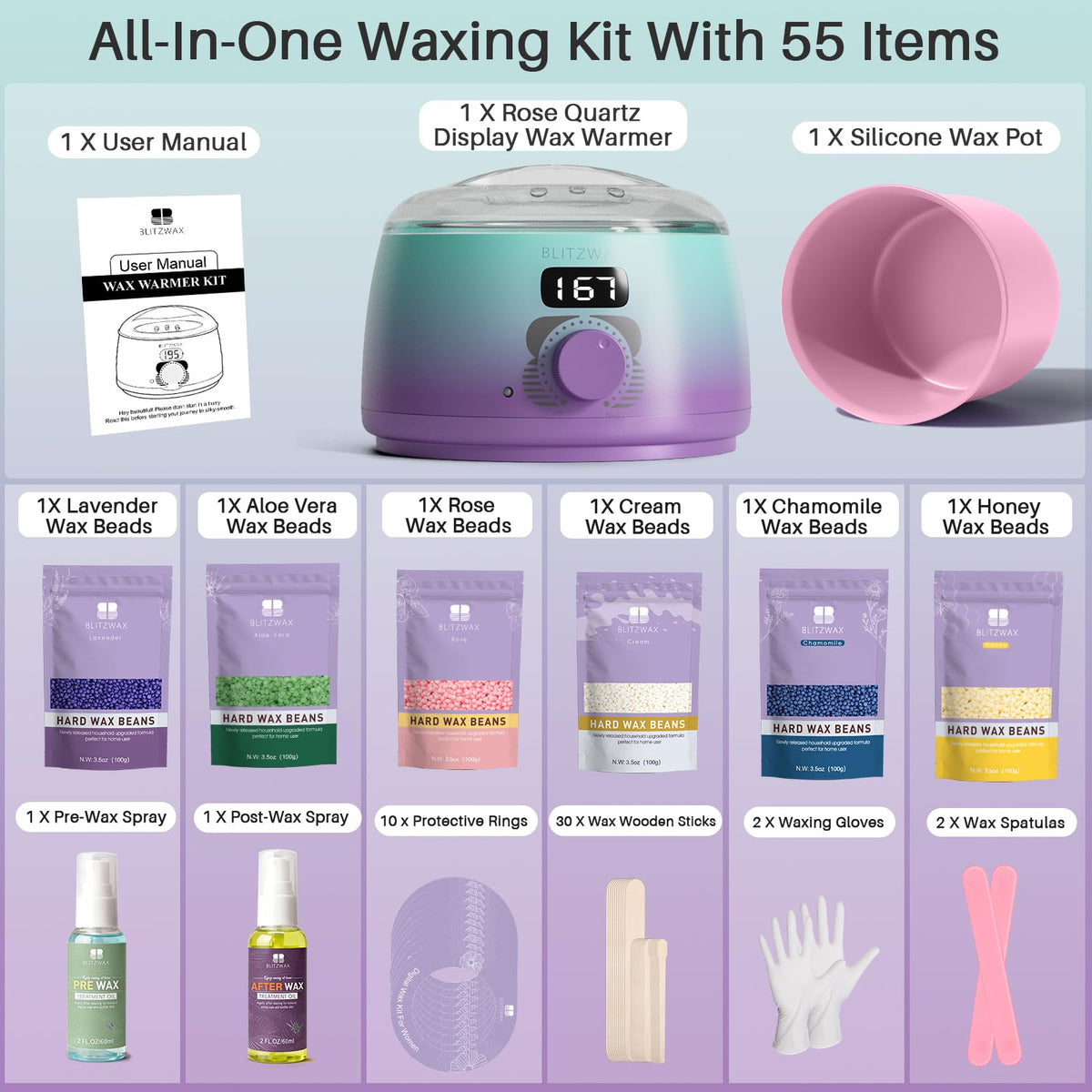 BLITZWAX Waxing Kit displayed with vibrant packaging