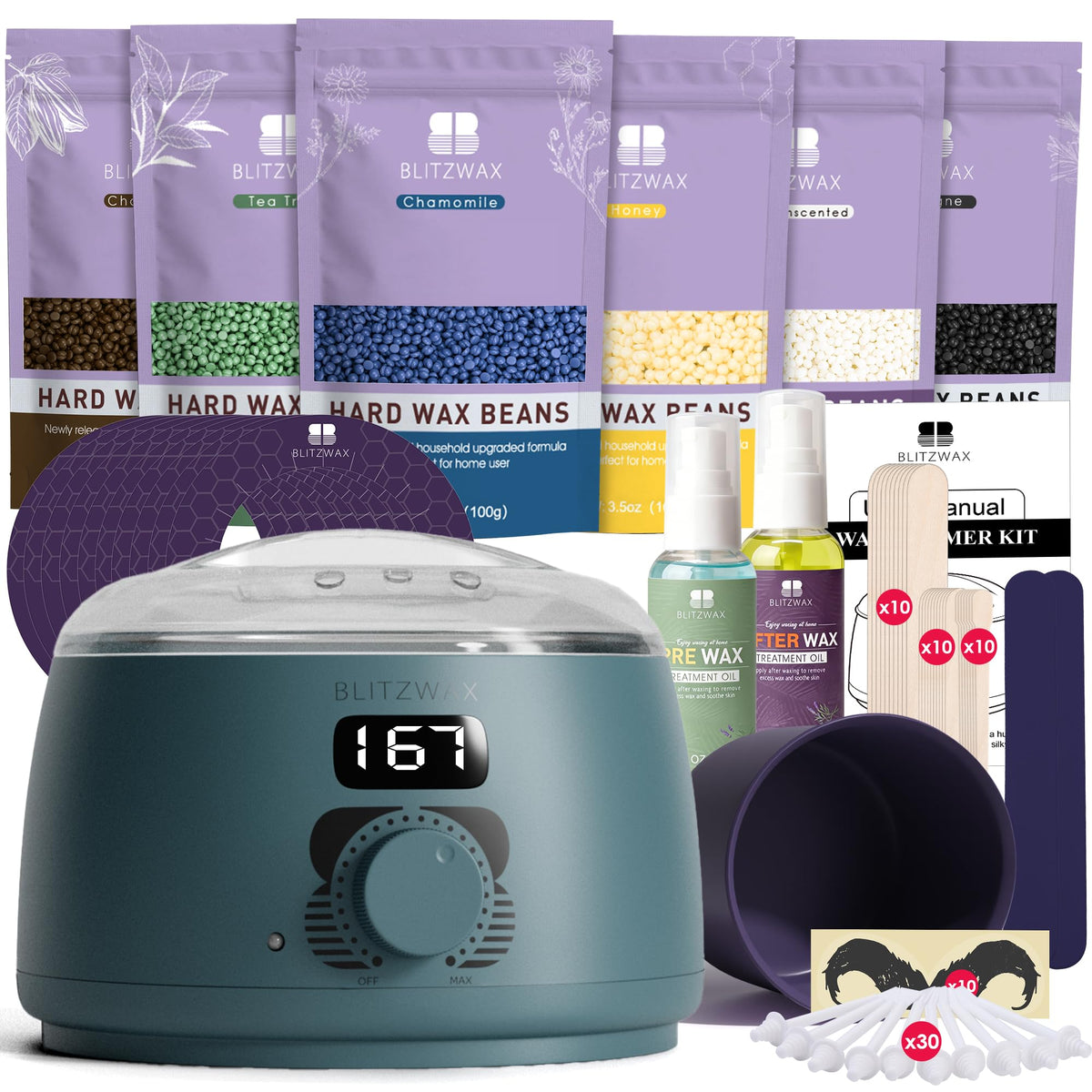 BLITZWAX Waxing Kit for Men complete set with wax warmer