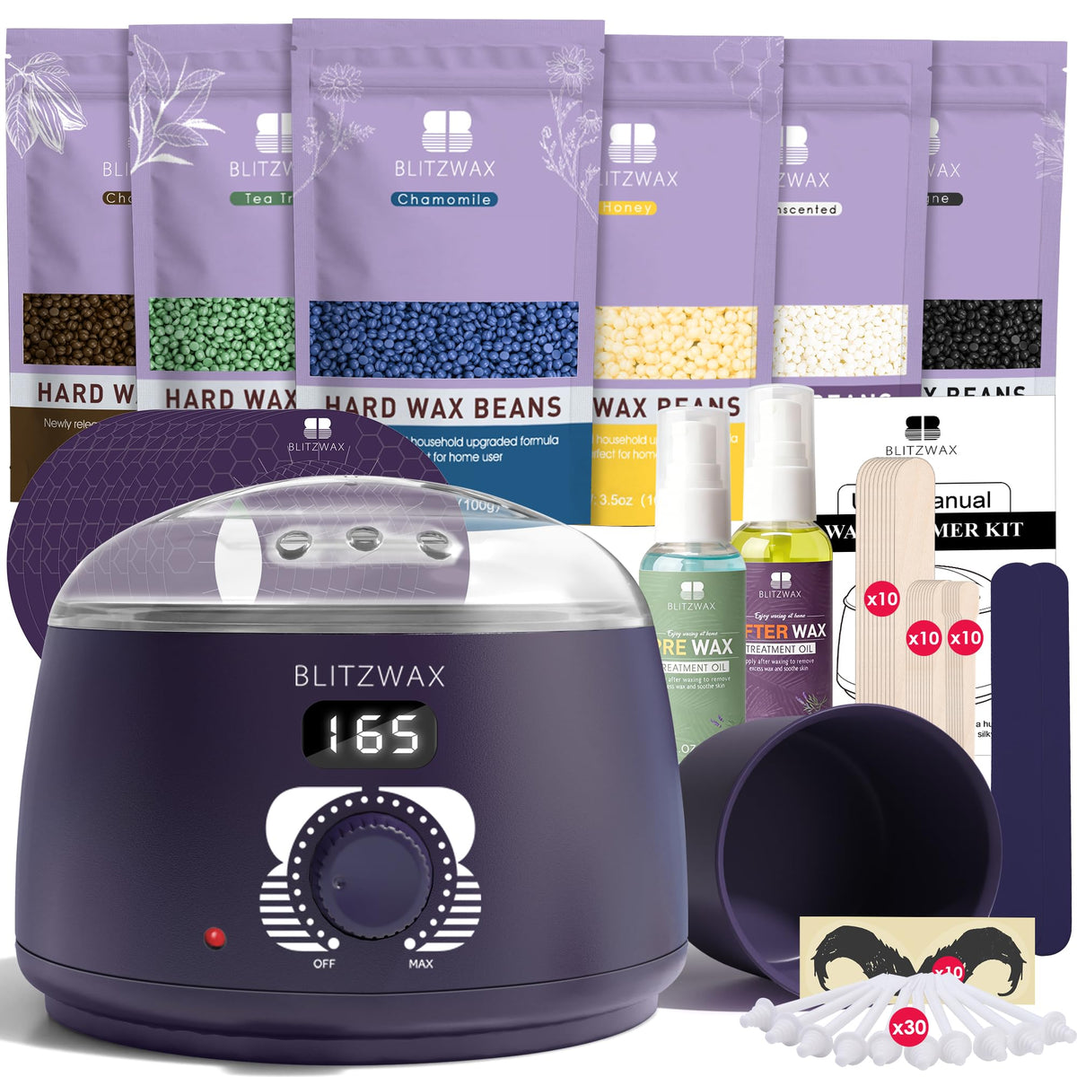 BLITZWAX Waxing Kit for Men complete set with wax warmer and tools