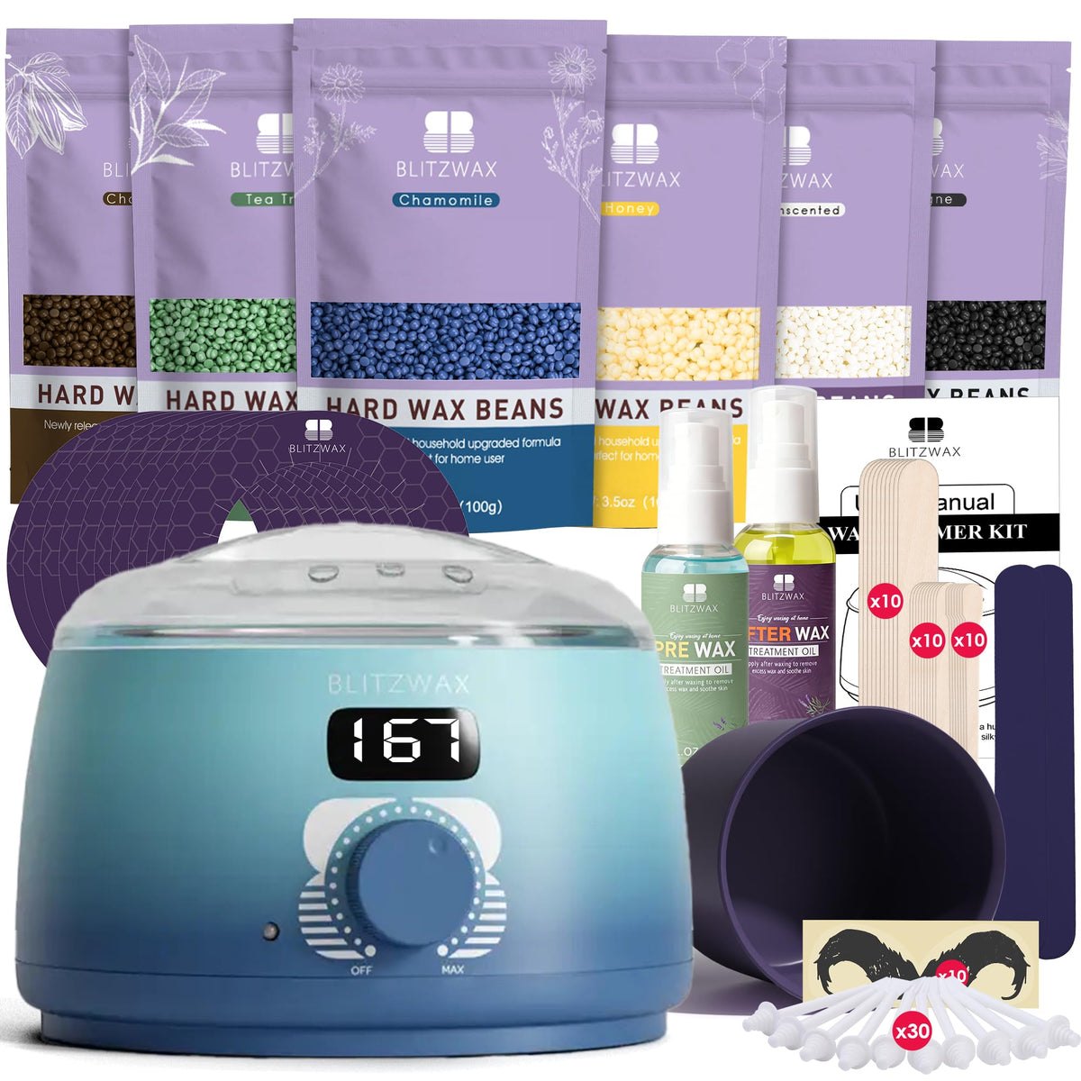 BLITZWAX Waxing Kit for Men with blue waves design