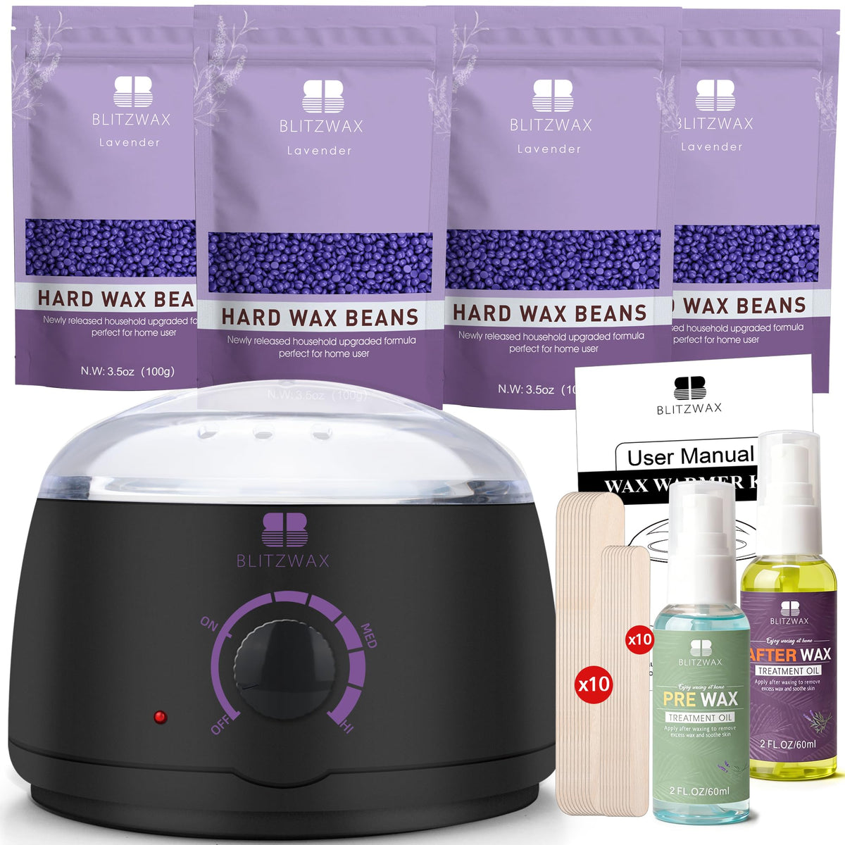 BLITZWAX Waxing Kit for Women including wax warmer and accessories