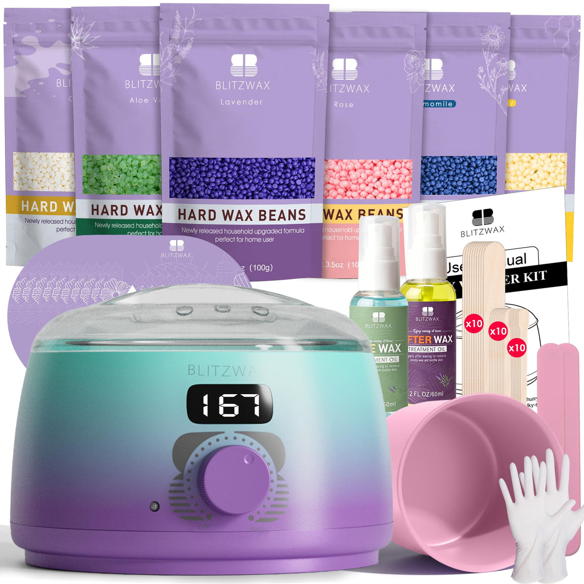 BLITZWAX Waxing Kit green-purple gradient hard wax warmer
