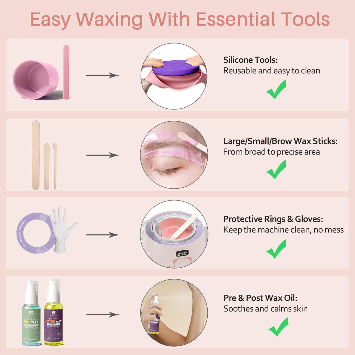 BLITZWAX Waxing Kit with silicone pot liner