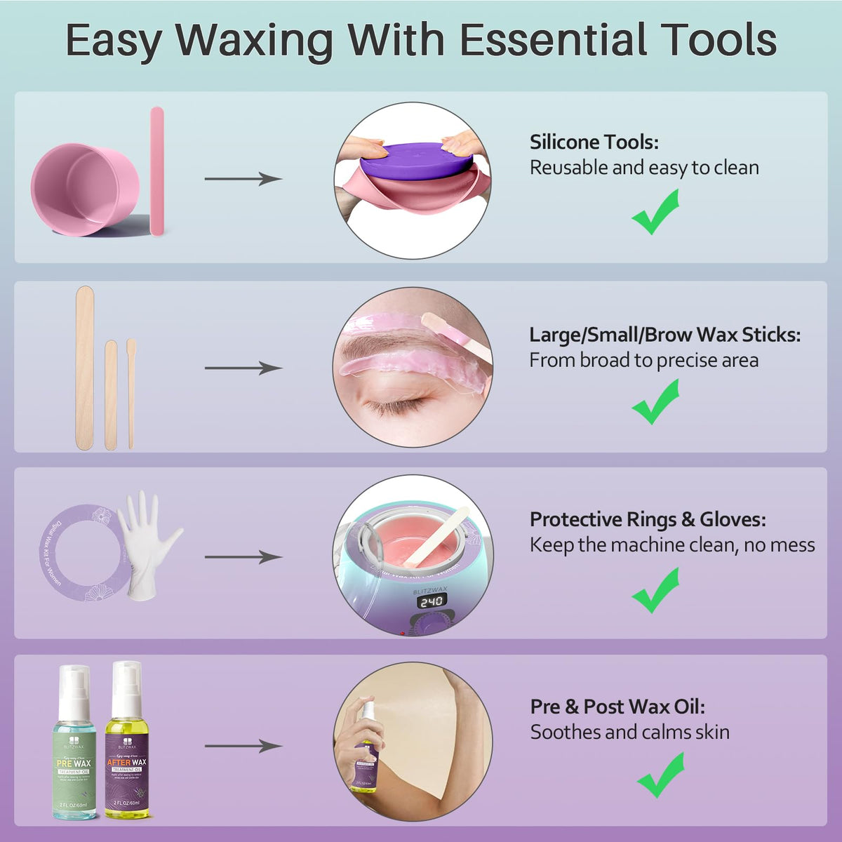 BLITZWAX Waxing Kit with wooden waxing sticks and after-wax spray