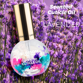 Blossom Cuticle Oil 0.5 fl. oz Lavender bottle with floral design