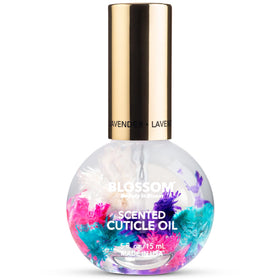 Blossom Cuticle Oil 0.5 fl. oz Lavender front view with real flowers